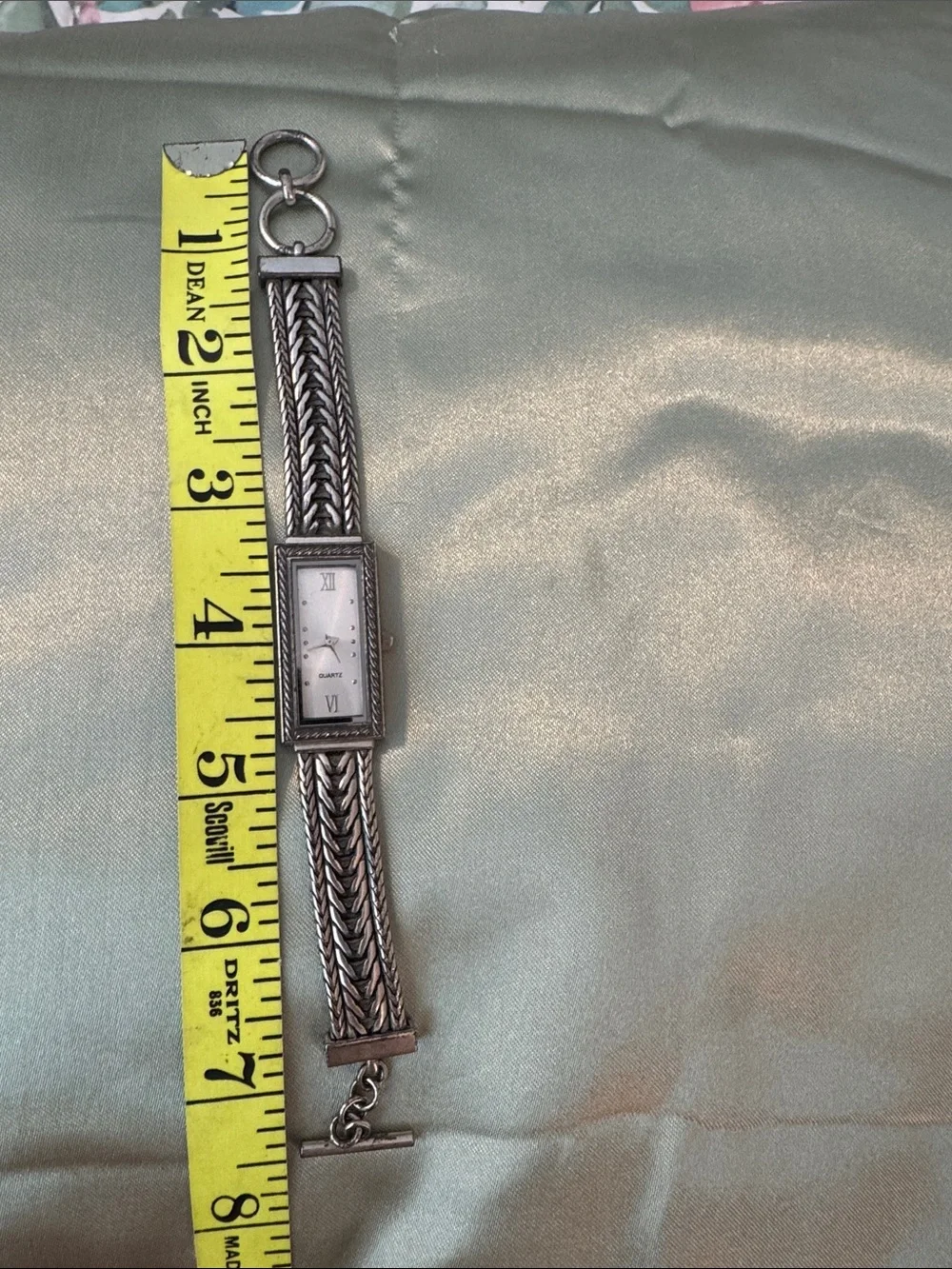 Silver-Tone Quartz Braided Chain Watch Bracelet.
